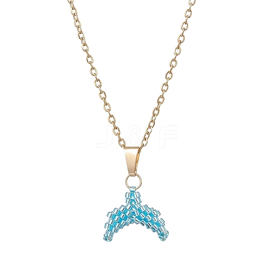 MIYUKI Delica Beads Beaded Mermaid Tail Pendant 304 Stainless Steel Cable Chain Necklaces for Women NJEW-MZ00130-1