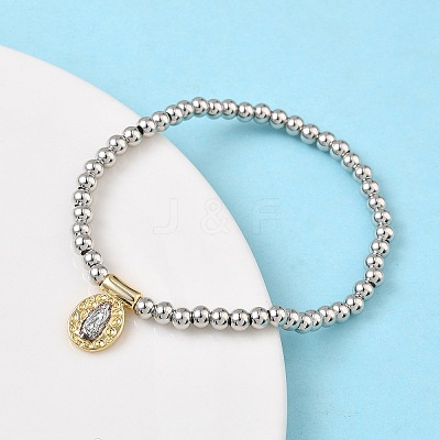 Brass Oval with Jesus Charms Bracelets BJEW-B148-03A-1