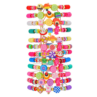 12Pcs Polymer Clay Beads Braided Bead Bracelets FS-WGD3FD0-01-1