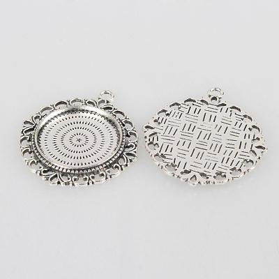 Tibetan Style Alloy Pendant Cabochon Settings TIBEP-N003-63AS-1