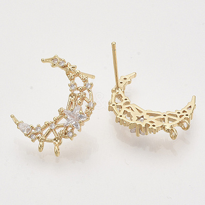 Brass Micro Pave Clear Cubic Zirconia Stud Earring Findings KK-T054-49G-NF-1