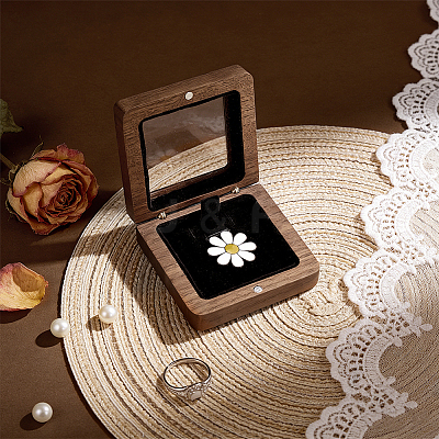 Wood Brooch Storage Magnetic Boxes with Acrylic Window CON-WH0085-244-1