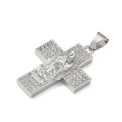 Brass Micro Pave Clear Cubic Zirconia Pendants CU-CBAC53C-01P-1
