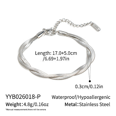 304 Stainless Steel 2-Strand Twisted Flat Snake Chain Bracelets MC1160-1