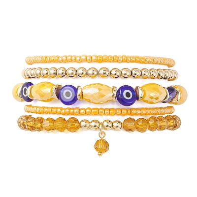 5Pcs 5 Style Glass & Lampwork Evil Eye Stretch Bracelets Set BJEW-JB09619-02-1