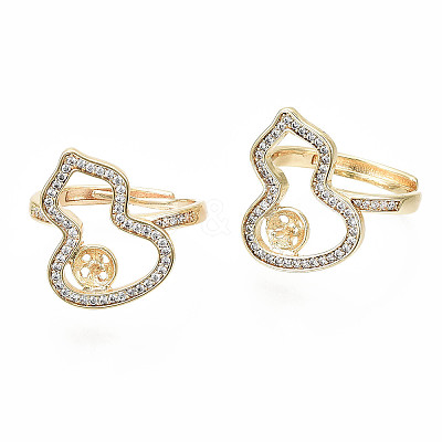 Brass Micro Pave Clear Cubic Zirconia Peg Bails Adjustable Finger Ring Settings KK-S356-173G-NF-1