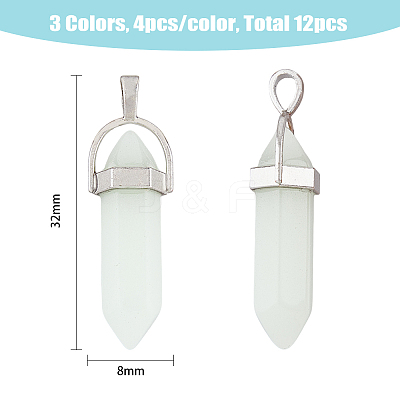 12Pcs 3 Colors Bullet Glass Pointed Luminous Pendants FIND-FH0005-53-1