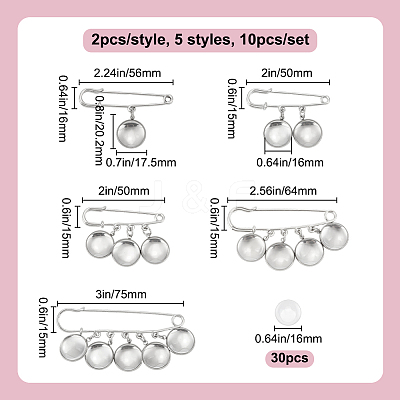 10Pcs 5 Styles Steel Heavy Duty Safety Pins Brooch Pins JEWB-DR00005-1