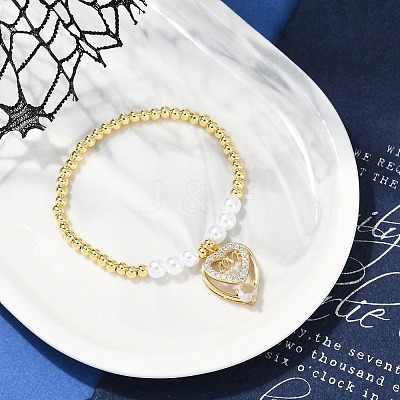 Brass Micro Pave Cubic Zirconia Charm Bracelets for Women BJEW-M050-02G-03-1