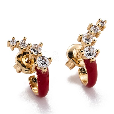Brass Micro Pave Clear Cubic Zirconia Half Hoop Earrings EJEW-F264-04-G-1