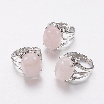Natural Rose Quartz Wide Band Finger Rings RJEW-K224-A12-1