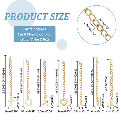 28Pcs 14 Style 304 Stainless Steel Chain Extender STAS-PH0004-70-1