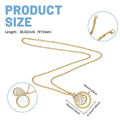 Flat Round with Flower Magnifying Glass Pendant Alloy Rope Chain Necklaces for Women NJEW-WH0013-74G-1