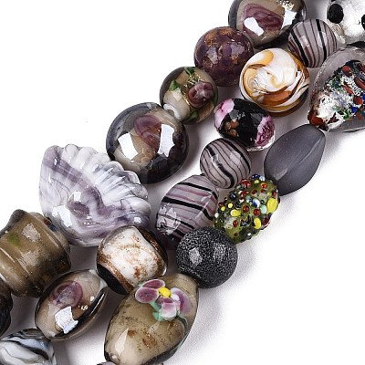 Handmade Foil Glass with Gold Sand Lampwork Beads Strands FOIL-Q002-08B-1