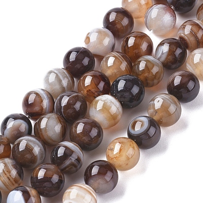 Natural Striped Agate/Banded Agate Beads Strands G-G582-10mm-55-1