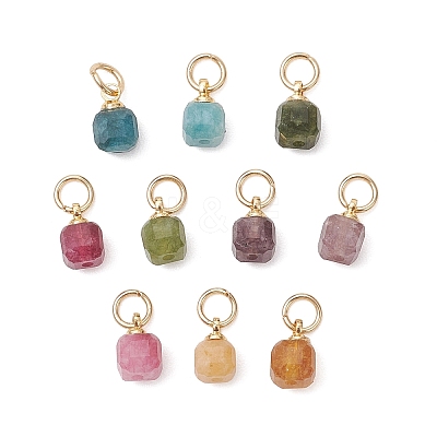 Natural Colorful Tourmaline Table Cut Cube Charms with 304 Stainless Steel Findings X-PALLOY-JF04873-1