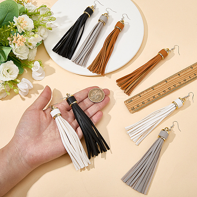 8Pcs 4 Colors PU Leather Tassel Dangle Earrings EJEW-CL0001-02B-1