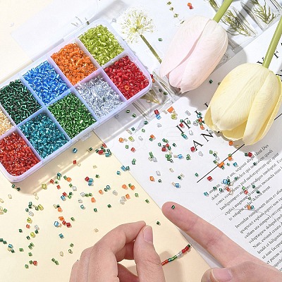 4000Pcs 10 Colors 8/0 Glass Bugle Beads SEED-YW0002-69-1