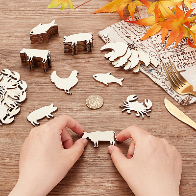 100Pcs 5 Styles Unfinished Wooden Cutouts WOOD-OC0002-90-1