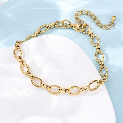 304 Stainless Steel Oval Link Chain Anklets AJEW-A057-06G-1