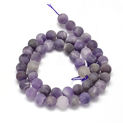 Frosted Natural Amethyst Round Bead Strands G-L357-10mm-07-1