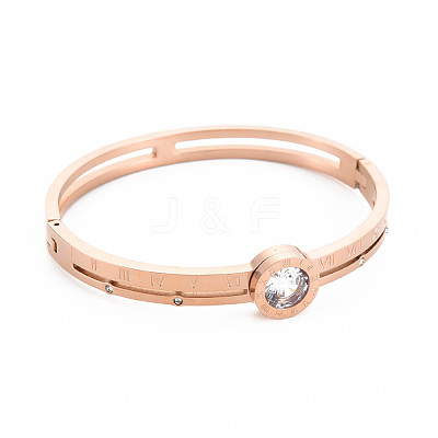 Crystal Rhinestone Flat Round Bangle with Roman Numeral BJEW-N017-007RG-1