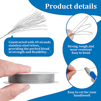 Tiger Tail Wire 304 Stainless Steel Beading Wire TWIR-WH0002-24C-1
