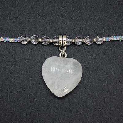 Natural Gemstone Heart Pendant Colorful Glass Seed Beads Beaded Necklaces for Women VA8487-3-1