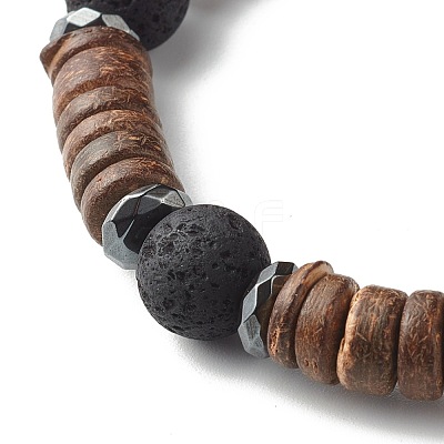 Natural Coconut Rondelle Beads Stretch Bracelets Set for Men Women BJEW-JB06771-1
