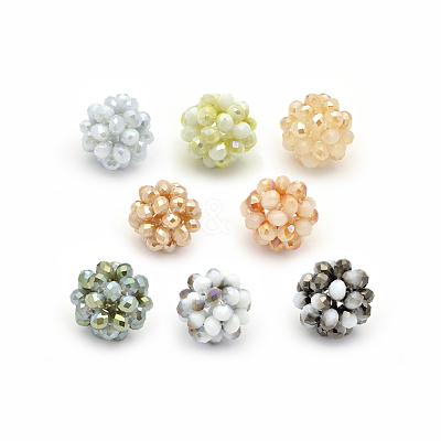 Electroplate Rondelle Imitation Jade Glass Crystal Round Woven Beads GLAA-A034-4mm-E-1