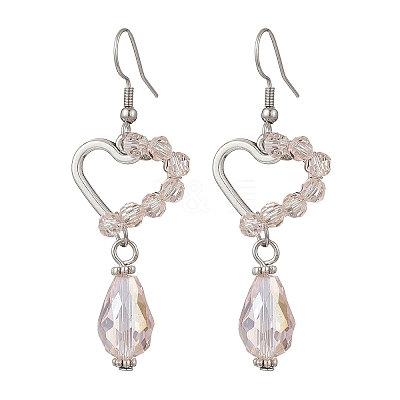 Heart with Teardrop Electroplate Glass Dangle Earrings for Women EJEW-JE06803-01-1