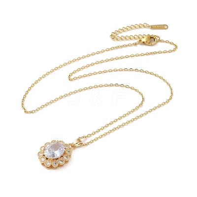 Brass Micro Pave Cubic Zirconia Pendant Necklaces NJEW-E106-11KCG-03-1