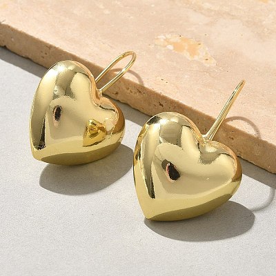 Heart Brass Dangle Earrings EJEW-B132-03G-1