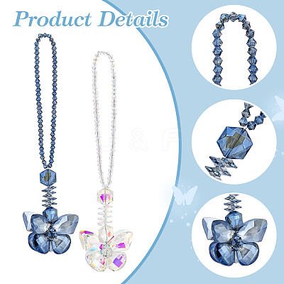 2Pcs 2 Colors Glass Butterfly Pendant Decorations AJEW-GA0006-59-1