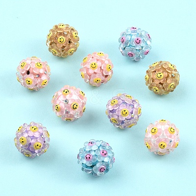 10Pcs 5 Colors Polymer Clay Rhinestone Beads with Resin RESI-YW0005-99-1