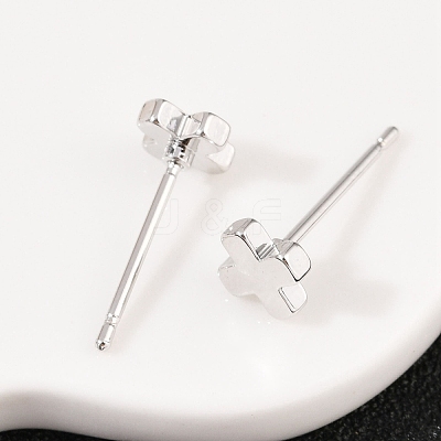 Brass Cross Stud Earrings for Women EJEW-G441-06C-P-1