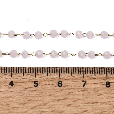 304 Stainless Steel with Glass Faceted Rondelle Bead Handmade Link Chain Birth Stone Necklaces for Women NJEW-G195-01G-04-1