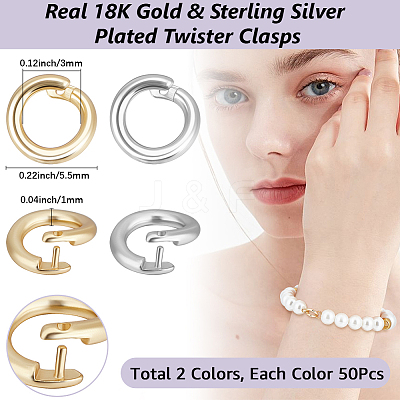 100Pcs 2 Colors Brass Twister Clasps KK-BBC0025-23B-1
