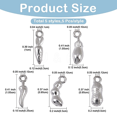 25Pcs 5 Styles Vegetables 304 Stainless Steel Charms STAS-YW0011-22-1