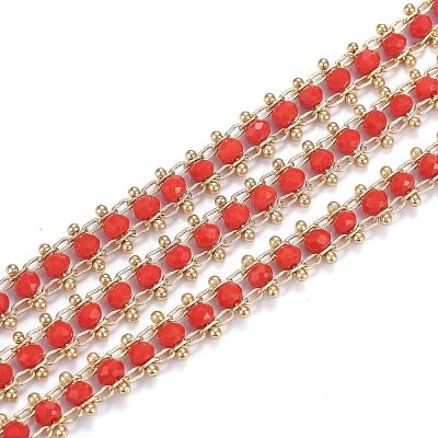 Brass Handmade Faceted Glass Beaded Chains CHC-F012-04A-1