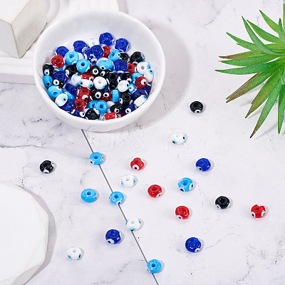 100Pcs 5 Colors Handmade Evil Eye Lampwork Beads Strands LAMP-TA0001-88A-1