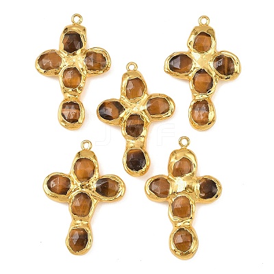 Natural Tiger Eye Faceted Pendants KK-H516-22G-1