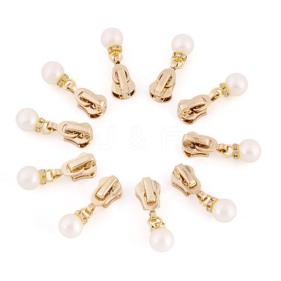10Pcs Round Acrylic Pearl & Alloy Zipper Pulls HJEW-TAC0086-1