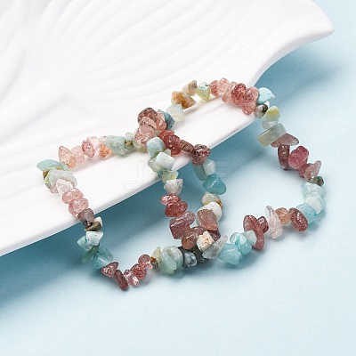 Natural Amazonite & Strawberry Quartz Chip Stretch Bracelets X-BJEW-JB04490-04-1