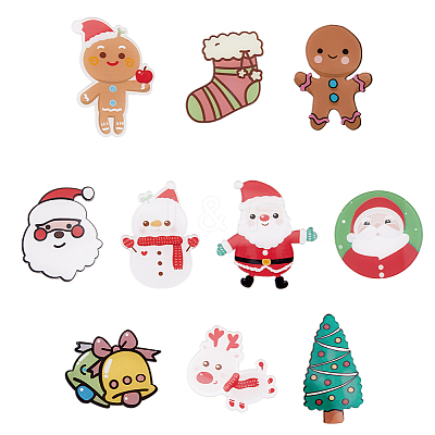 40Pcs 10 Style Christmas Sock & Santa Claus & Tree & Gingerbread Man & Deer Acrylic Brooch Pin JEWB-FH0001-32-1