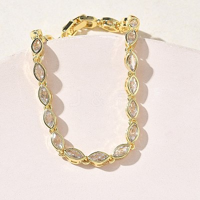 Horse Eye Brass Micro Pave Clear Cubic Zirconia Link Chain Bracelets for Women BJEW-C156-07B-G-1