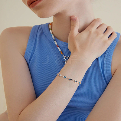 1Pc Ethnic Style Evil Eye Link Chain Bracelets for Women BJEW-LP0004-15-1