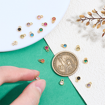 18Pcs 9 Colors Brass Glass Charms KK-PH0012-47G-1
