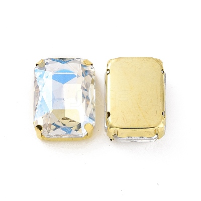 Rectangle Octagon Shape Sew on Glass Rhinestone DIY-E062-01G-04-1