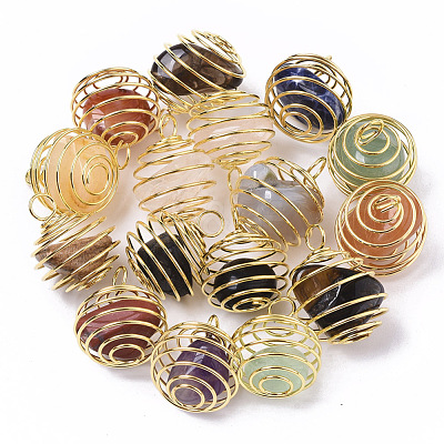 Iron Wrap-around Spiral Bead Cage Pendants IFIN-R239-G-1